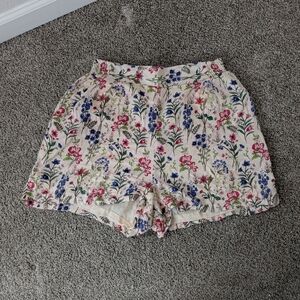 miami High-Waist Floral Shorts - Cream with Pink & Blue Flowers